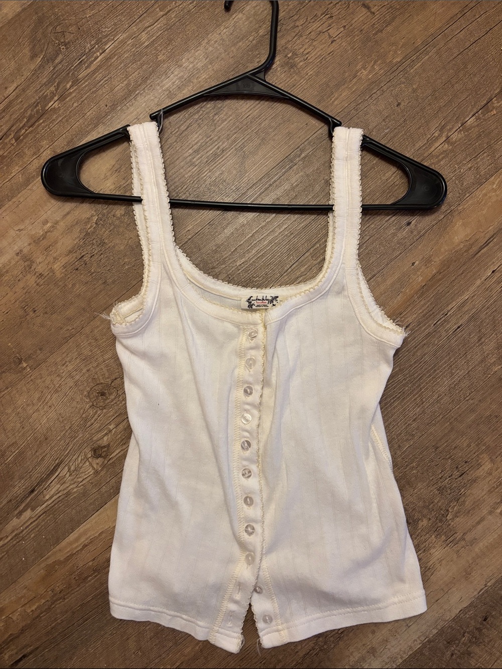 Free People Cream Ribbed Button-Front Tank